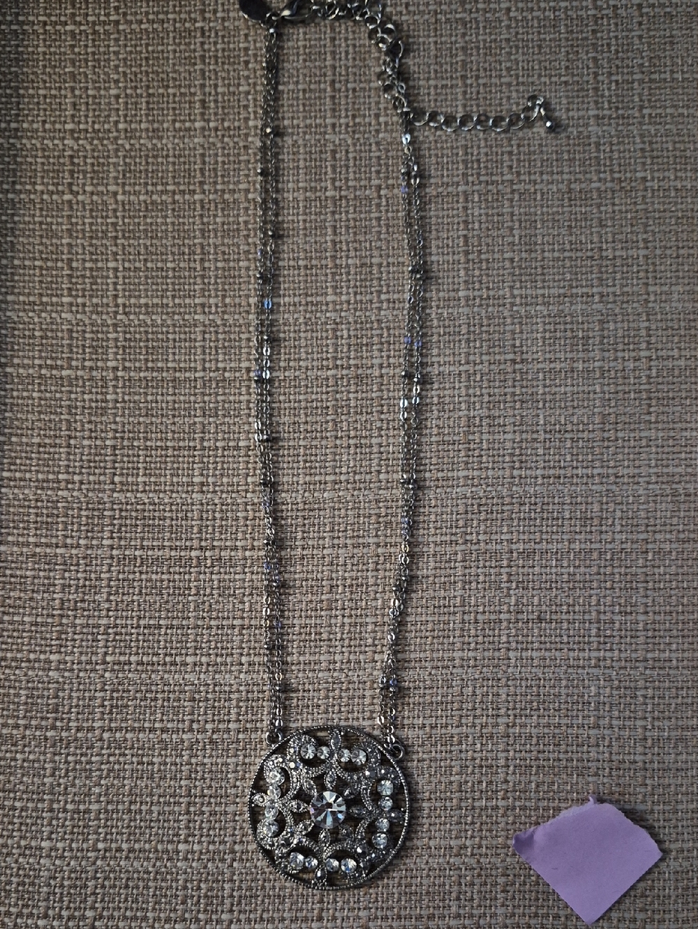 Cookie Lee Silver-Tone Filigree Crystal Pendant Necklace